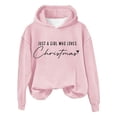thumbnail image 2 of Baqcunre Sweaters For Women Just A Girl Who Loves Christmas Sweatshirt Xmas Sweater For Women Crewneck Tops Funny Christmas Shirt Gifts Women Sweatshirt Womens Fall Tops Pink L, 2 of 4