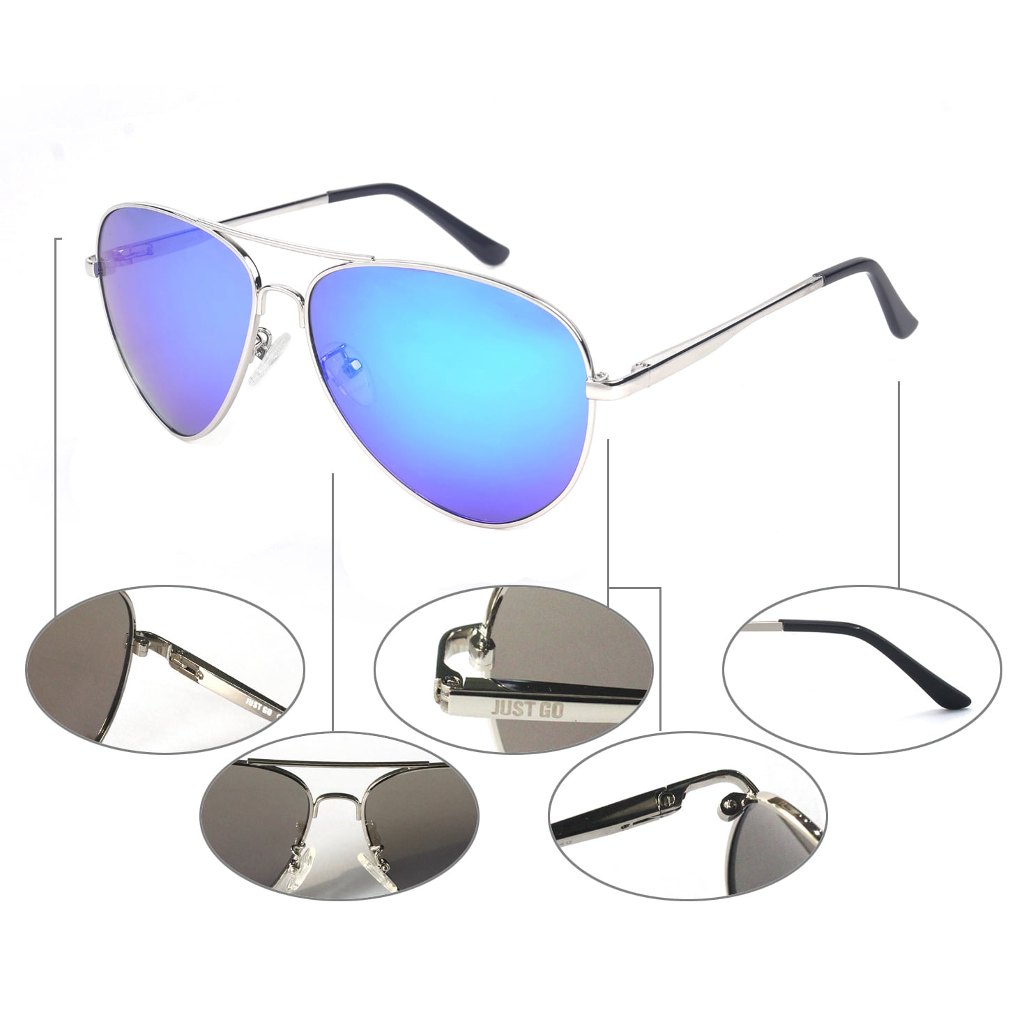 Polarized with Vintage Lenses, Sunglasses Metal Revo Matte Case, 100% JUST GO Frame UV Blue Aviator Style Gold, Protection,