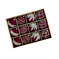12 pc Christmas Ball Bauble Ornament Velvet Red Green Christmas Indoor Outdoor Hanging Decoration Holiday Party Wedding Halloween Thanksgiving Valentine's Day Decor