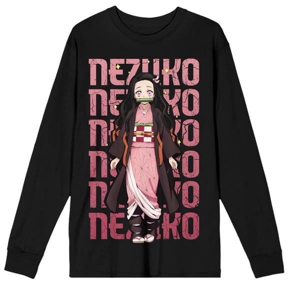 Demon Slayer Nezuko Character Adult Black Crew Neck Sweatshirt-XXL