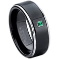 thumbnail image 1 of 0.05ctw Princess Cut Emerald Tungsten Ring - 8MM Polished Black IP Stepped Edge Tungsten Carbide Wedding Band - May Birthstone Ring - 14kt White Gold Bezel - TN118PS-1EDs14, 1 of 2