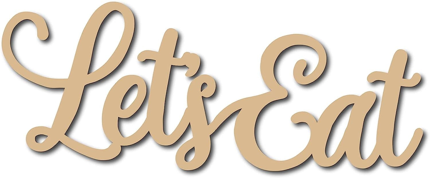 1pc Let's Eat Wall Decor Wood Sign Script Word Cutout Laser Cut