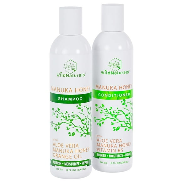 Manuka Honey Shampoo and Conditioner - Soothing Moisturizing Formula for Eczema, Psoriasis, Curly Hair and Color-Safe - All Natural Set