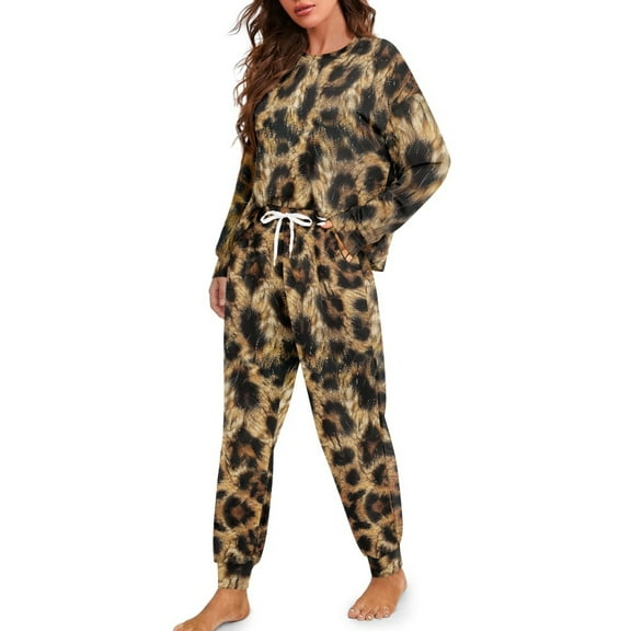Tutolipy Leopard Print Pajamas for Women Long Sleeve Sleepwear with Pants Pjs Set Button Down Loungewear with Pockets, XL