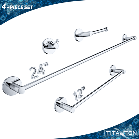 TITANTON 1501 - Bathroom Hardware Set - Towel Bar Kit - Toilet Paper Holder - Robe Hook - Wall Mounted - Material BRASS in Polished Chrome Finish