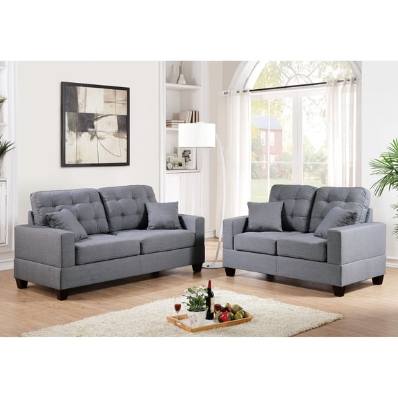 Polyfiber 2pc Sofa Set with Tufted Design / Beautifies Modern Living Rooms