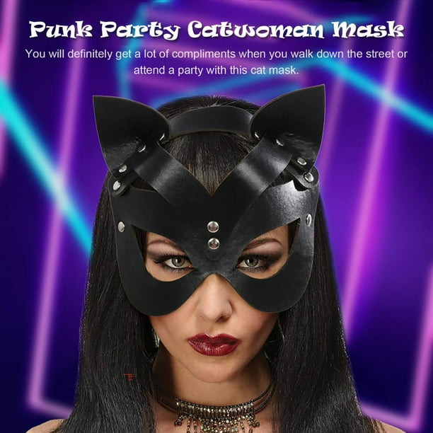 Máscara de Gatúbela - Máscara de mascarada de juego de rol de gato de media cara de Halloween para mujer Wdftyju Libre de BPA