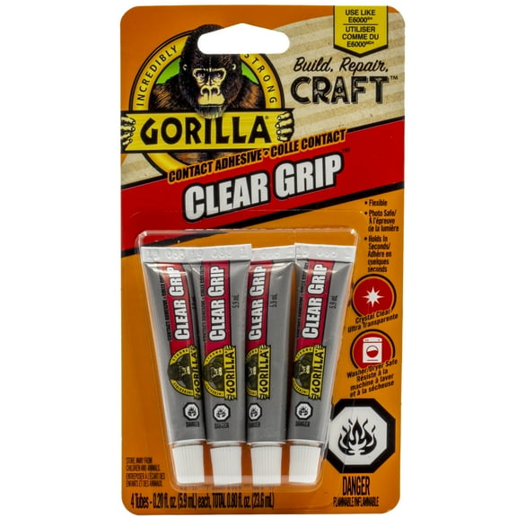 Gorilla Clear Grip Contact Glue 5g  (.18 Ounces) Mini Tubes, 4 Count
