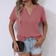 thumbnail image 5 of Mujeres de Verano Tops Nuevo Color Sólido Cuello en V Manga Corta con una Hendidura en el Doblado, Poliéster, 5 of 8