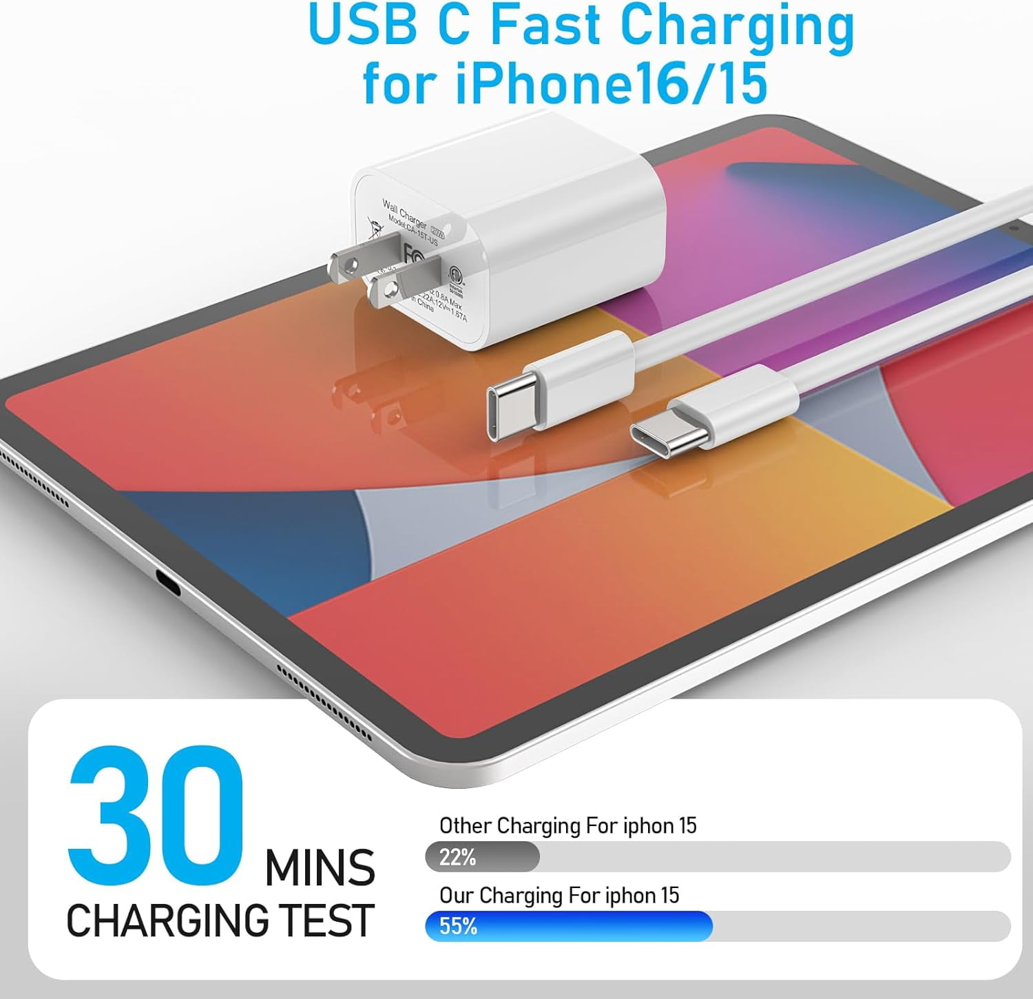 Phone 16 15 Charger Fast Charging Type C Charger Power Adapter USB C Charger Block with 3Packs 10FT C to C Cable Compatible for iPhone 16/16 Plus/16 Pro/16 Pro Max 15/15 Plus/15 Pro Max