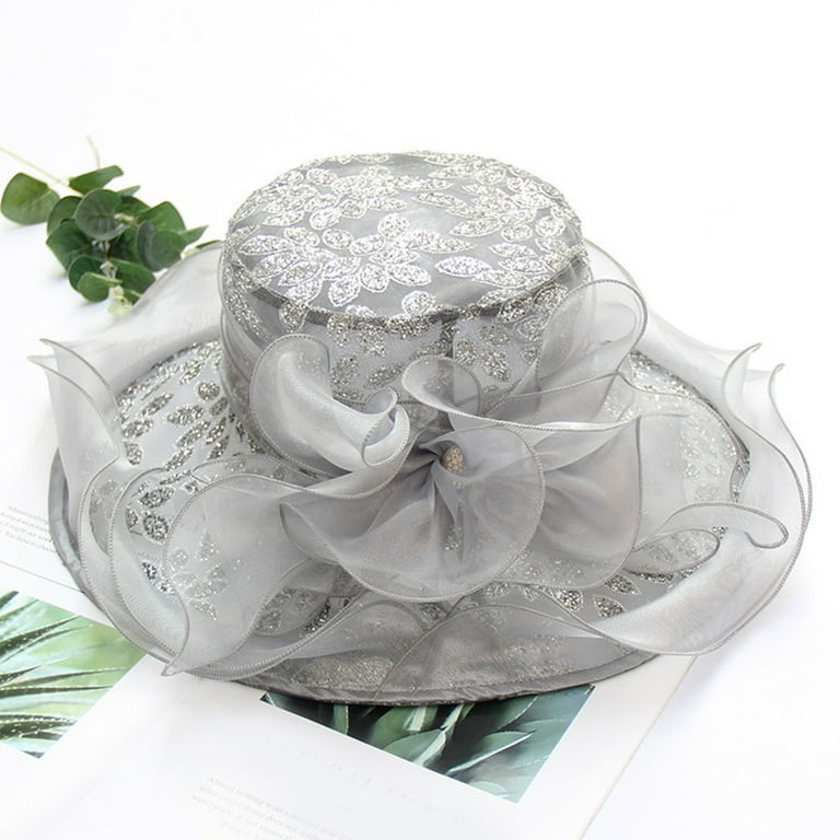 ladies silver dress hats SG5010-Silver with metallic horsehair Dress Hat