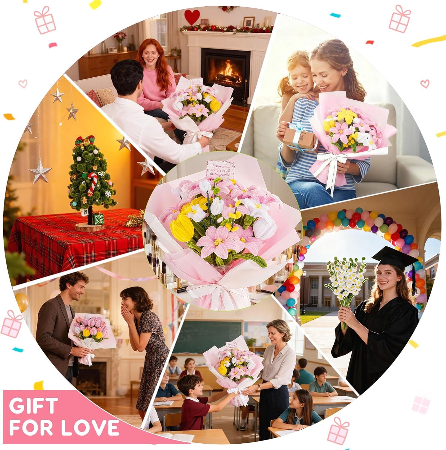 600 pipe cleaner craft set, loose pipe cleaner flower making set, 6-color chenille strip flower making set, suitable for arts and crafts.