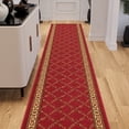 thumbnail image 2 of Ottomanson Extra Long Runner Rug 2'7" x 25' – Non-Slip Low Pile Hallway Carpet, Trellis Burgundy Red, 2 of 10