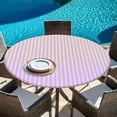 thumbnail image 6 of Yellow Pink Stripe Round Tablecloth, Fitted Table Cover with Elastic for 55"-60" Round Tables, Vertical Striped Gradient Geometric Table Cloth Outdoor Indoor Dinning Party Waterproof Tablecloths, 6 of 7