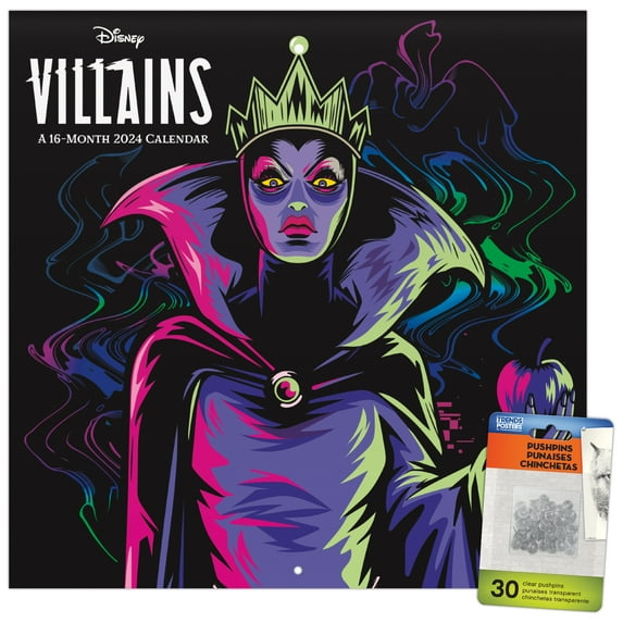 Trends International 2024 Disney Villains Wall Calendar & Push Pins
