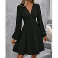 thumbnail image 5 of jinghuiyue Women Long Sleeve Dresses Casual V Neck A-line Midi Dress with Elastic High Waist L, 5 of 6