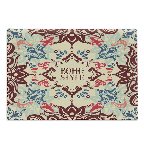 Flower Cutting Board, Ornate Floral Vivid Traditional Boho Style Pattern, Decorative Tempered Glass Cutting and Serving Board, Large Size, Maroon Beige Violet Blue, by Ambesonne