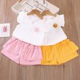 thumbnail image 5 of Xyant Toddler Baby Girls Clothes 2Pcs Summer Outfits Ruffle Sleeve T-shirt + Solid Shorts Cute Infant Girl Clothes Set (Yellow,18-24 Months), 5 of 6