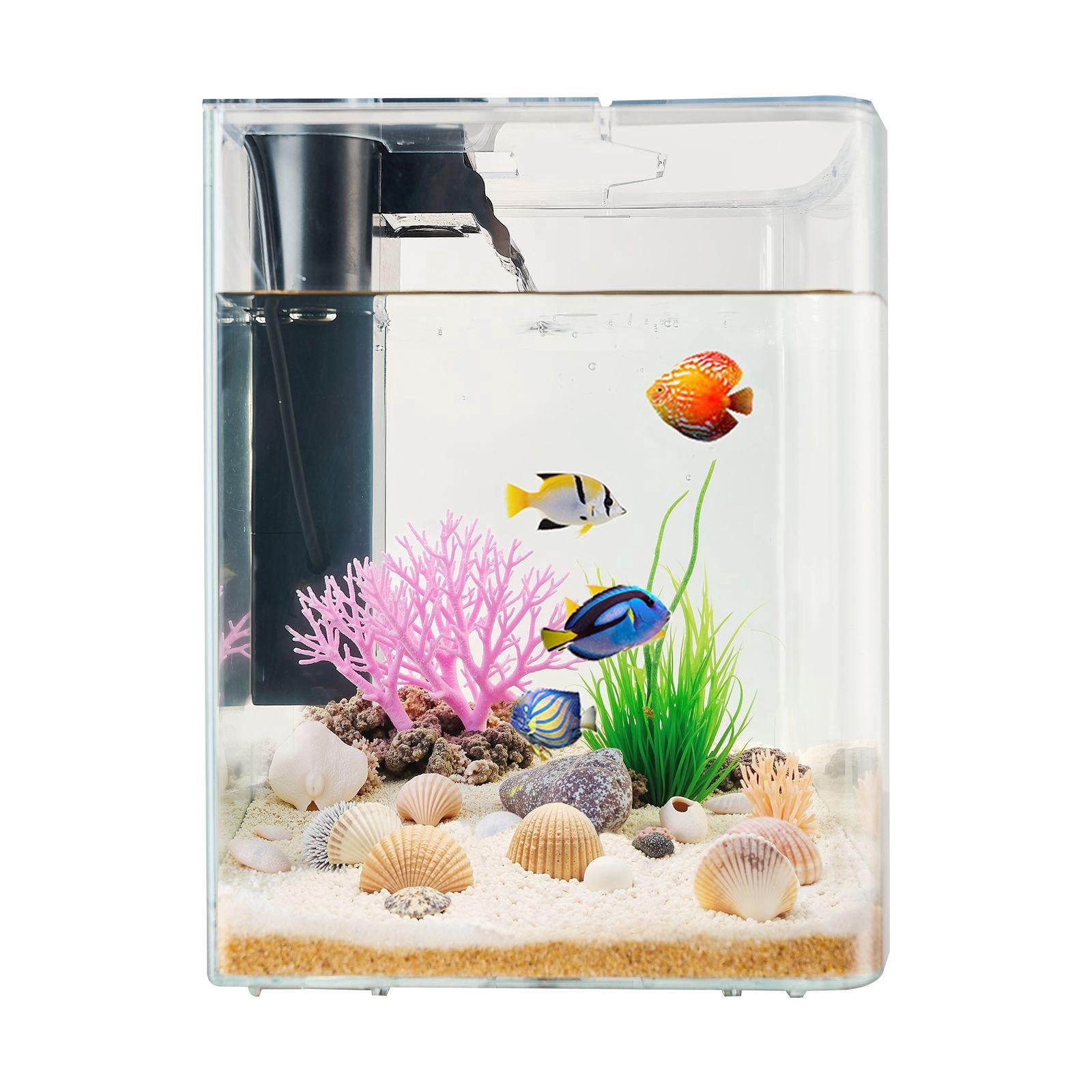 2 Gallon Ultra Clear GPPS Smart Fish Tank Aquarium with Adjustable 3 Color Lighting and Self Cleaning System for Freshwater Saltwater Fish Home Office Pet Use