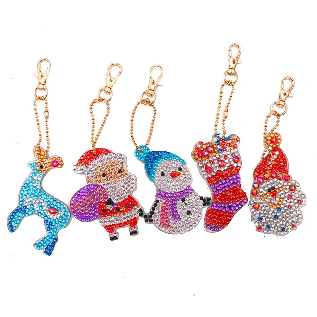 4Pcs DIY Christmas Toy 5D Diamond Painting KeyRing Key Chain Pendant