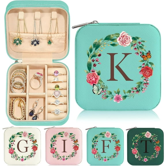 Gift For Women Girl - Teenage Girl Gift Idea Tween Teen Girl Gift | Initial Travel Jewelry Case | Small Jewelry Box Women Girl | Birthday Gifts Mom Friend Sister Her - Letter K, Blue[Z2843]