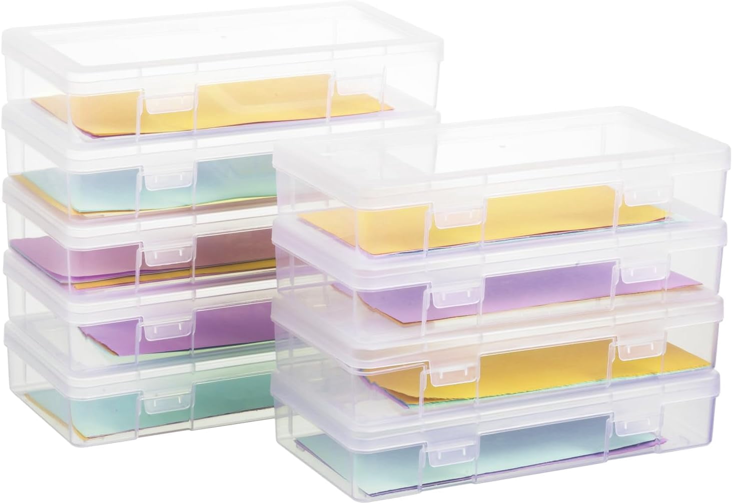 9 Pack Medium Colored Plastic Craft Organizer Boxes with Latching Lids, Mini Storage Containers for Art Supplies, Pencil, Lego, Crayon Storage