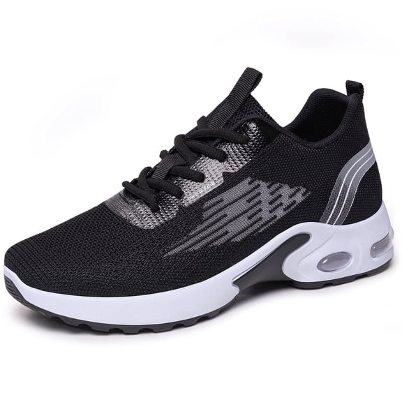 Women's Lightweight Breathable Knit Running Shoes, Non-Slip Air Cushion Athletic Sneakers, Black
