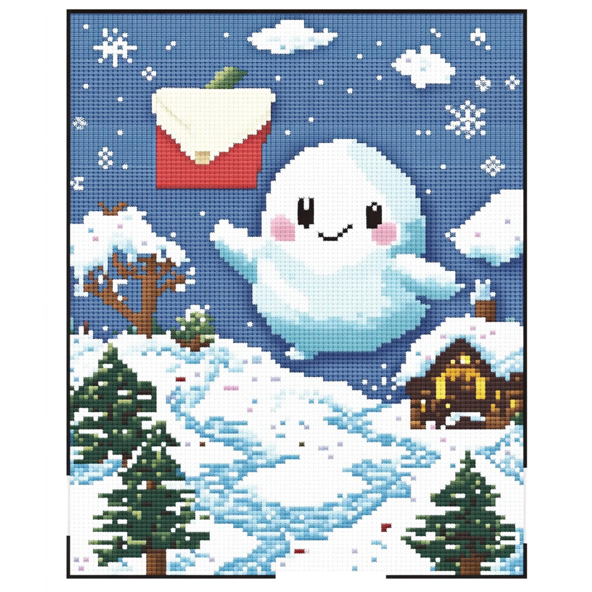 DIY Cross Stitch Kit for Beginners Cute Ghost Holding Envelope 11CT Embroidery Kit with Pattern Stamped Needlepoint Craft Kit for Home Decor 30x40cm-4