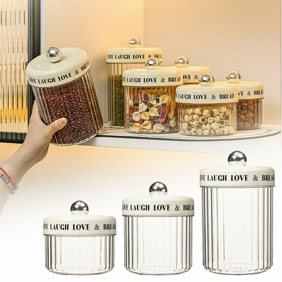 Airtight Clear Kitchen Storage Jars 32oz Set of 6 with Lids for Dry Food Grains Tea Coffee Flour Sugar Pantry Organization and Bulk Food Containers, Ukhbmc | A