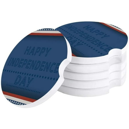 

ZHANZZK Independence Day American Flag Set of 2 Car Coaster for Drinks Absorbent Ceramic Stone Coasters Cup Mat with Cork Base for Home Kitchen Room Coffee Table Bar Decor
