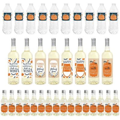 Happy Thanksgiving - Mini Wine Bottle Labels, Wine Bottle Labels and Water Bottle Labels - Fall Harvest Party Decorations - Beverage Bar Kit - 34 ...