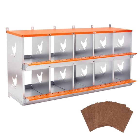 10-Bay Metal Chicken Nesting Box - Wall Mount for Hens/Ducks, Vented Galvanized Steel, Rustproof & Durable, Easy Egg Collection & Assembly, Poultry Coop Equipment (Orange)