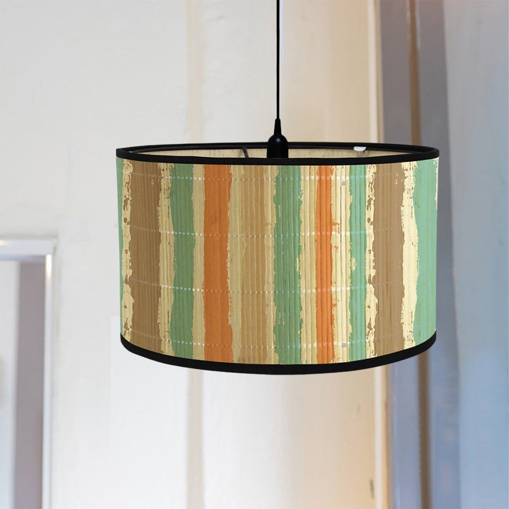 Bamboo Lamp Shade, Vintage Drum Lampshade Chandelier Lamp Cover Replacement Light Accessory for Pendant Floor Light