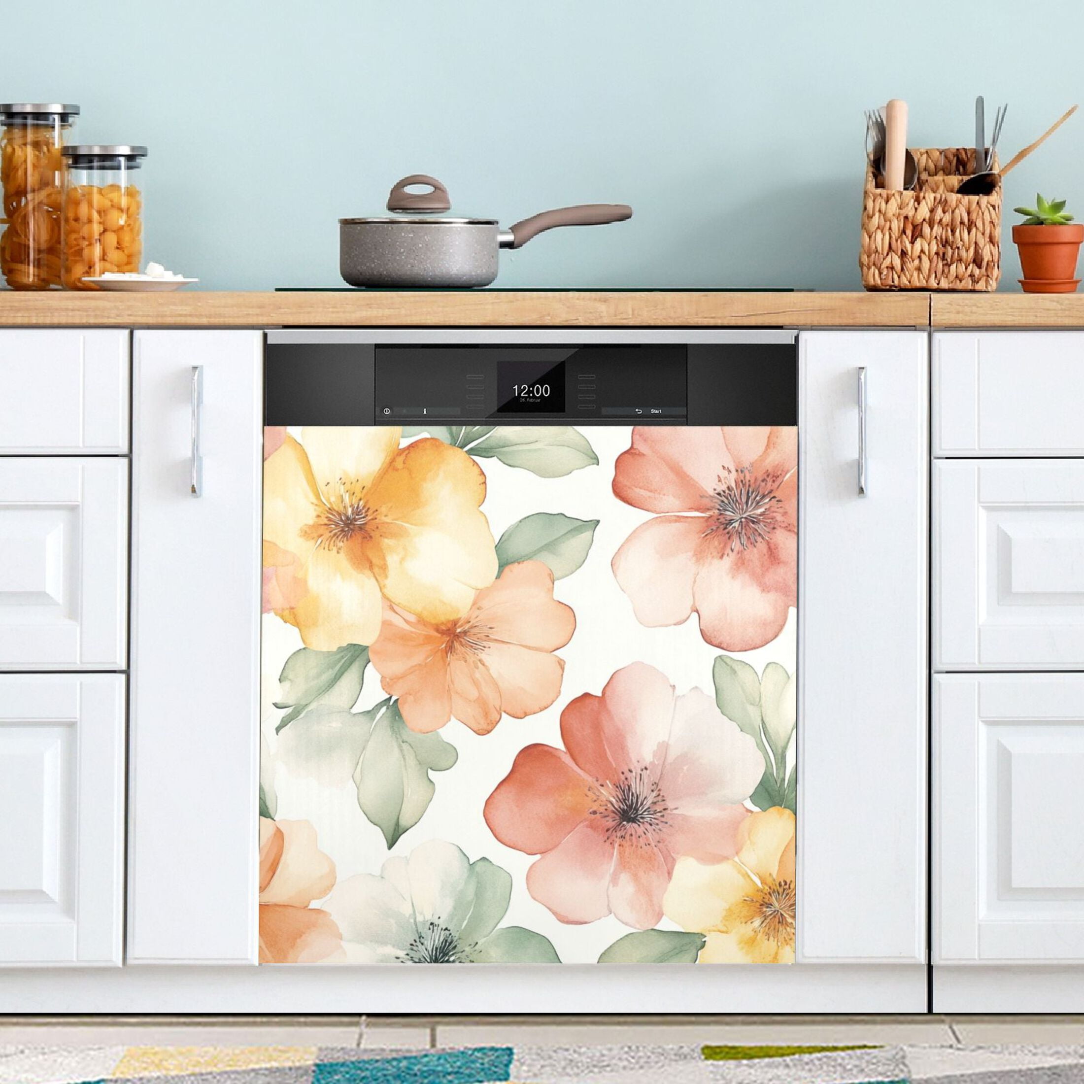 Dishwasher Magnetic Sticker 23x26 Inch Refrigerator Magnetic Sticker Washing Machine Magnetic Sticker Kitchen Panel Magnetic Sticker Home Decor Colorful Yellow Flower
