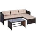 thumbnail image 4 of Outdoor 3-Piece Patio Furniture Set, L-Shaped Outdoor Sofa with Chaise Lounge, Loveseat & Tempered Glass Table, All-Weather Rattan Sectional Couch with Soft Cushions, Beige, 4 of 7