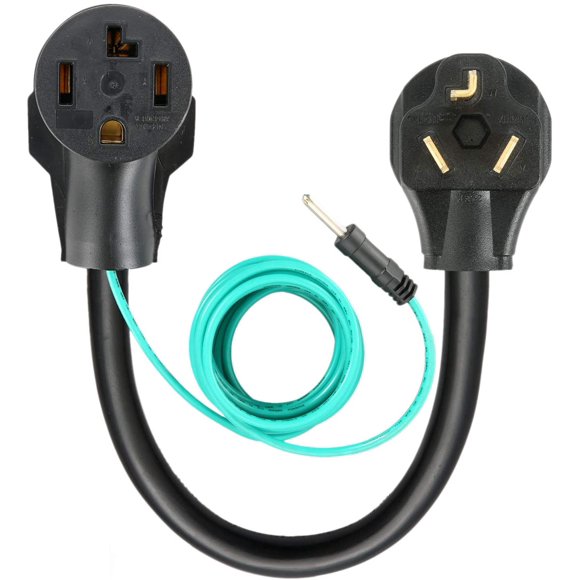 Adaptateur de Prise de Sécheuse, NEMA Mâle 10-30P vers Femelle 14-30R, Cordon Adaptateur de Sécheuse à 4 Broches vers 3 Broches, Convertit une Prise 4 Broches en Prise Murale à 3 Broches, avec Fil de Sécurité au Sol 10AWG 30Amp 250V 1.5 Pieds