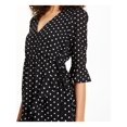 thumbnail image 3 of Q+A Los Angeles Womens Black Polka Dot 3/4 Sleeve V Neck Mini Wrap Dress L, 3 of 4