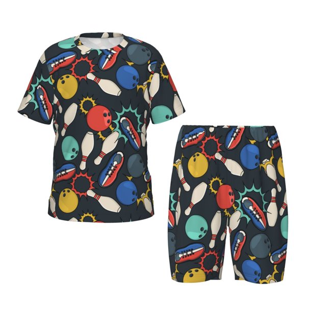 Balery Bowling Ball Conjunto de Pijama Infantil de Manga Corta con Estampado – Ropa de Dormir de Algodón Suave-Medium