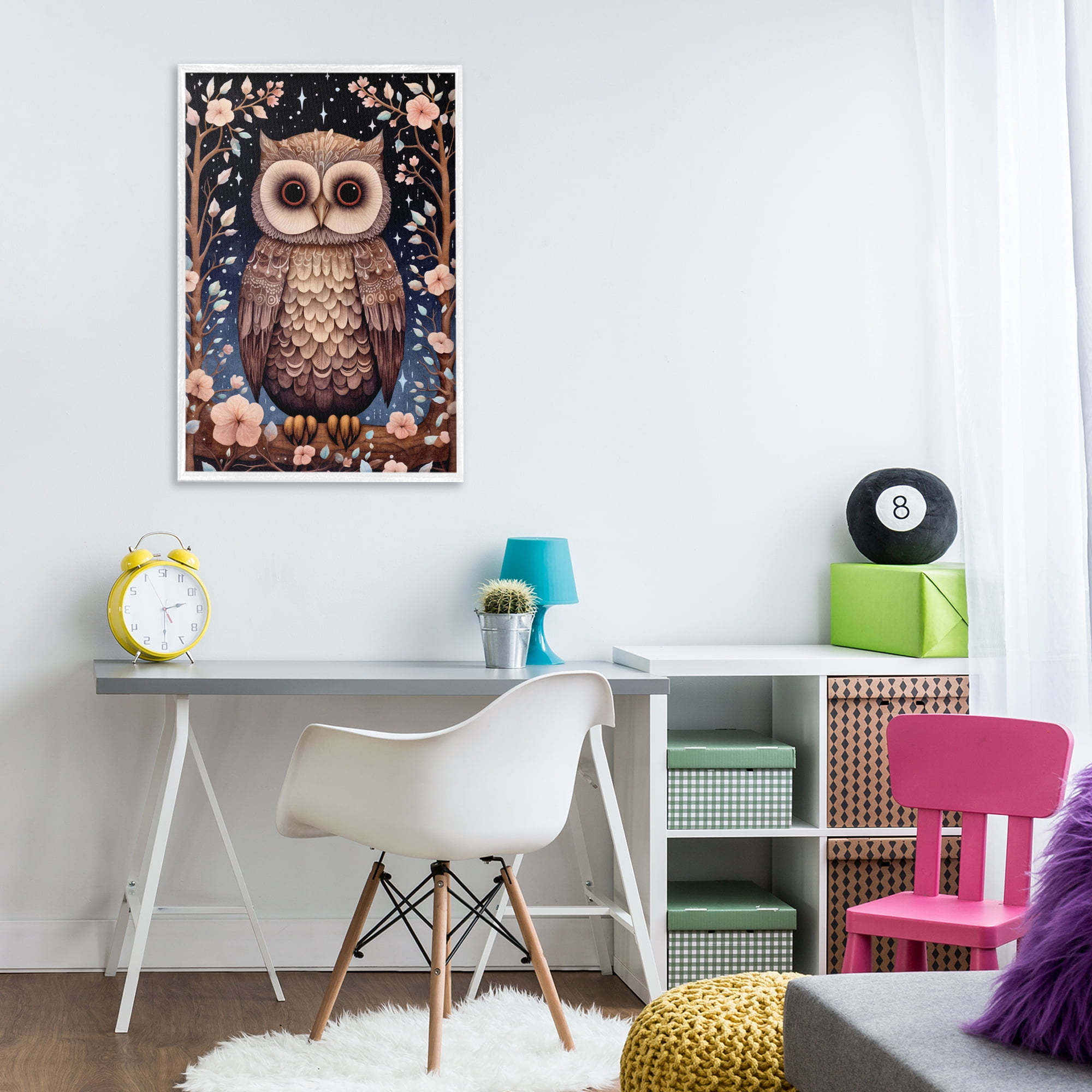 Stupell Industries Woodland Pattern Owl Animals & Insects Painting White Framed Art Print Wall Art, 20 x 30