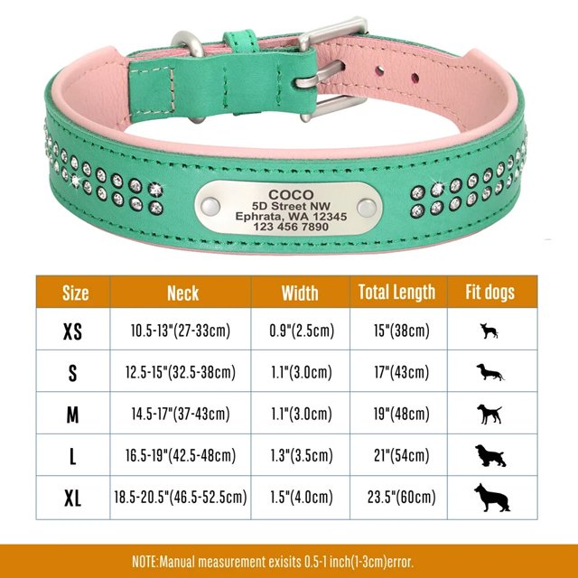 Personalized Dog Collar Bling Rhinestone Leather Pet Collars For Small Medium Large Dogs Engraved Pet ID Nameplate Necklace ShopWise Round