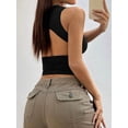 thumbnail image 4 of Women'S Cut Out Ruched Backless Cropped Tank Tops Slim Fit Scoop Neck Sleeveless Solid Tank Black L, 4 of 9