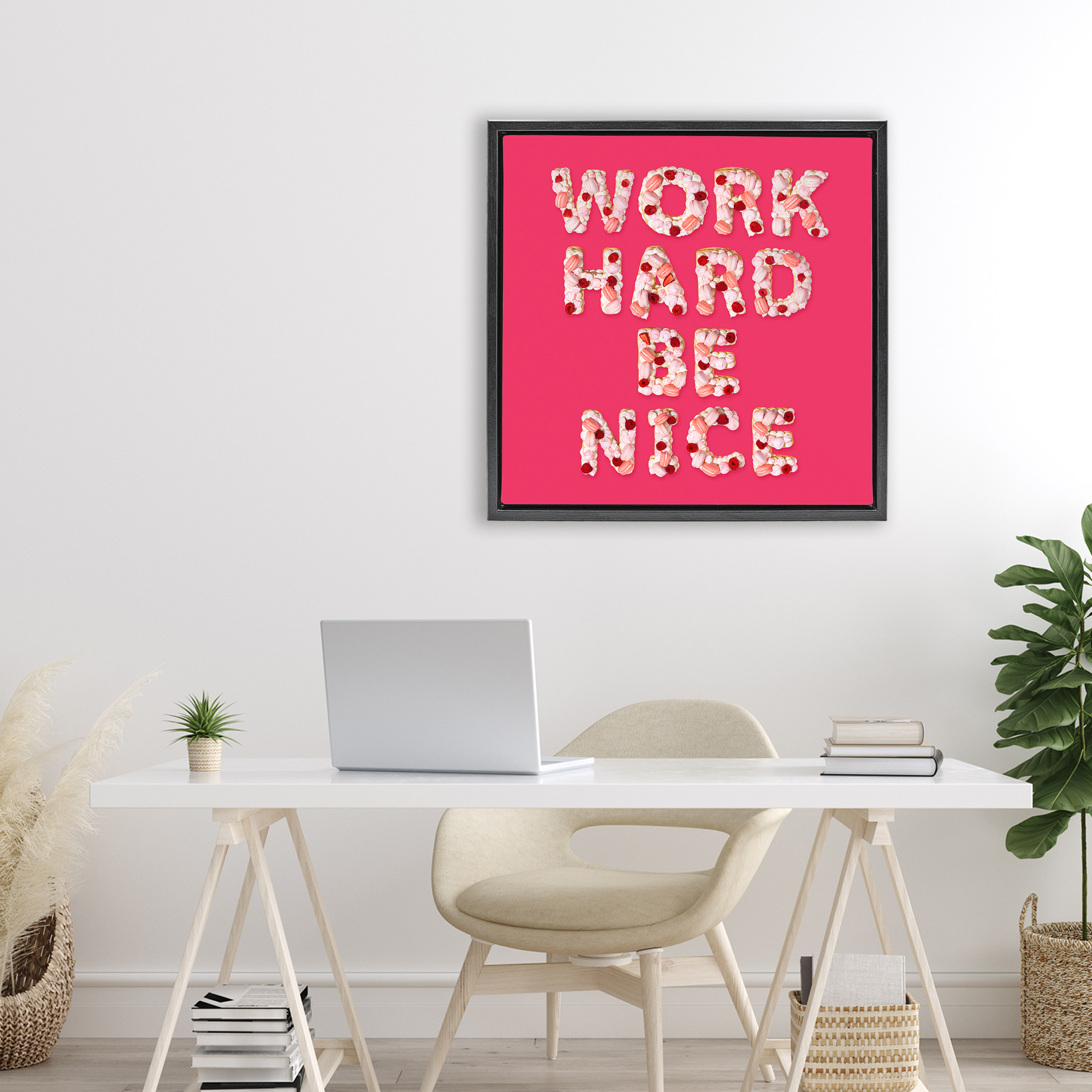 Work Hard Be Nice Black Framed Floater Canvas Wall Art, design by LISH Creative