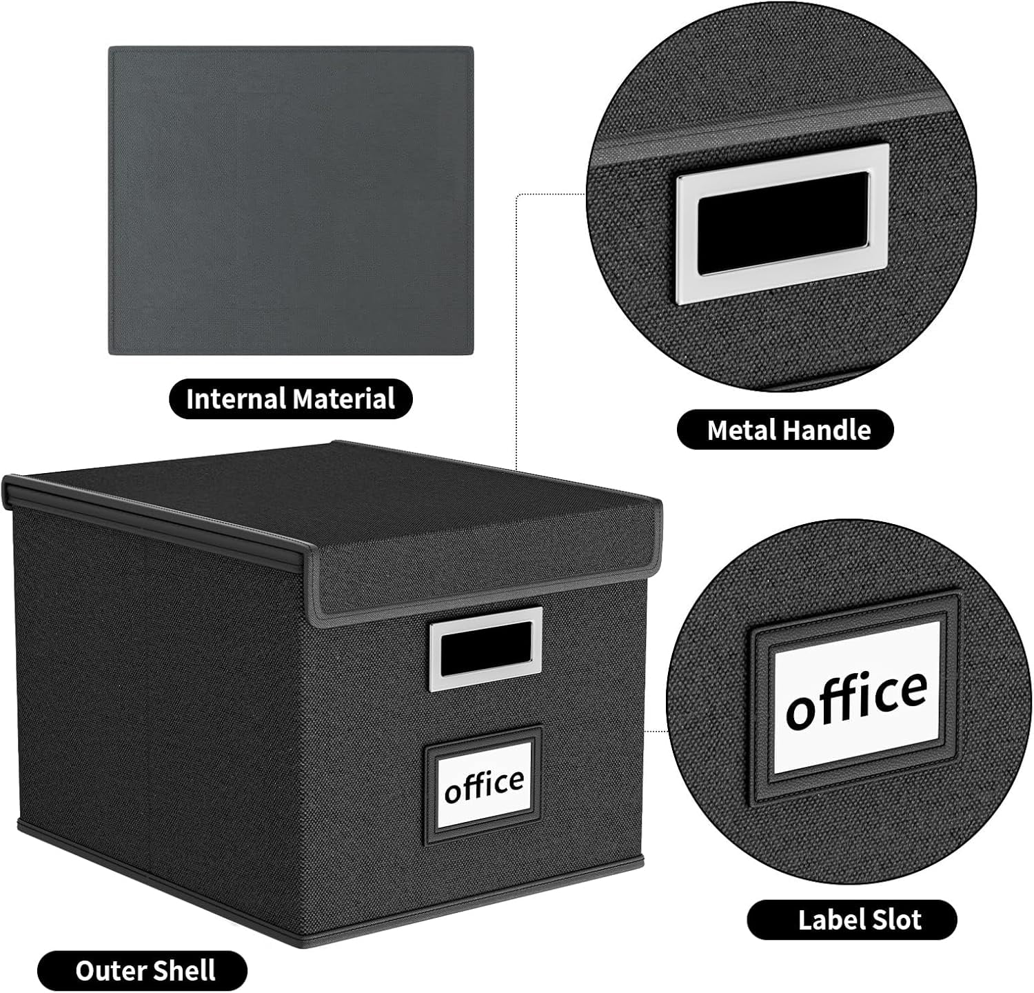 File Organizer Box with Lid, Collapsible Folder for Office Document Storage, Filing Plastic Slide Letter Size Hanging Folders(1 Pack, Black)