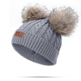 thumbnail image 1 of Gorro de lana para niño pequeño, gorro de punto con doble pompón y giro invernal, color rosa, 1 of 1