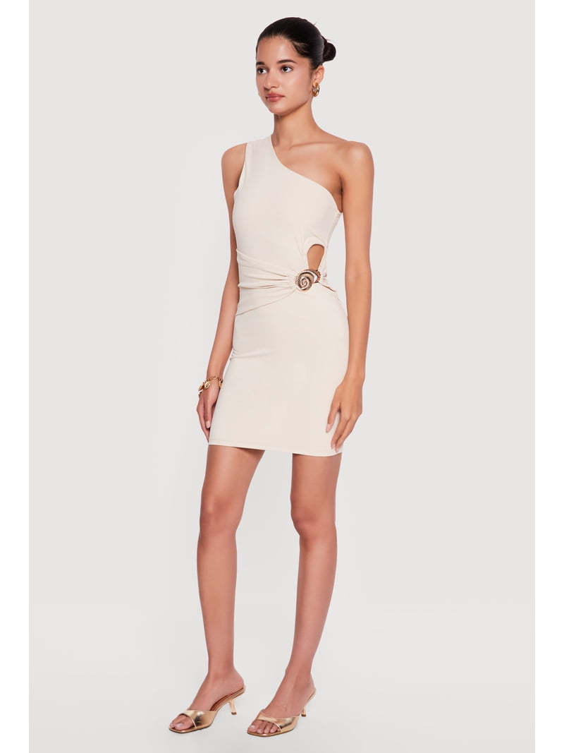 mini dress with cutout sides Lais One Shoulder Cut Out Bodycon Mini Dress  Shop American Threads Women's Trendy Online Boutique Black / L