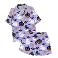 thumbnail image 4 of ChenYiFH Under $12 Halloween Pajama Sets For Women 2 Piece Pumpkin Print Shirts And Pajamas Shorts Button Down Short Sleeve Sleepwear Purple S, 4 of 5
