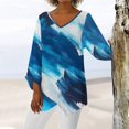 thumbnail image 2 of Gibobby Blusas Holgada Tops Vintage con estampado de y dobladillo Irregular con cuello en V suelto informal de manga larga para mujer（Azul， M), 2 of 4