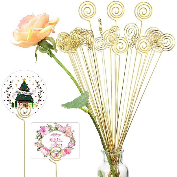 Floral Pick Card Holder, Picture Holders, 40pcs Ring Loop, Photo Clip Holder Flower Card Holder Stick, Gold