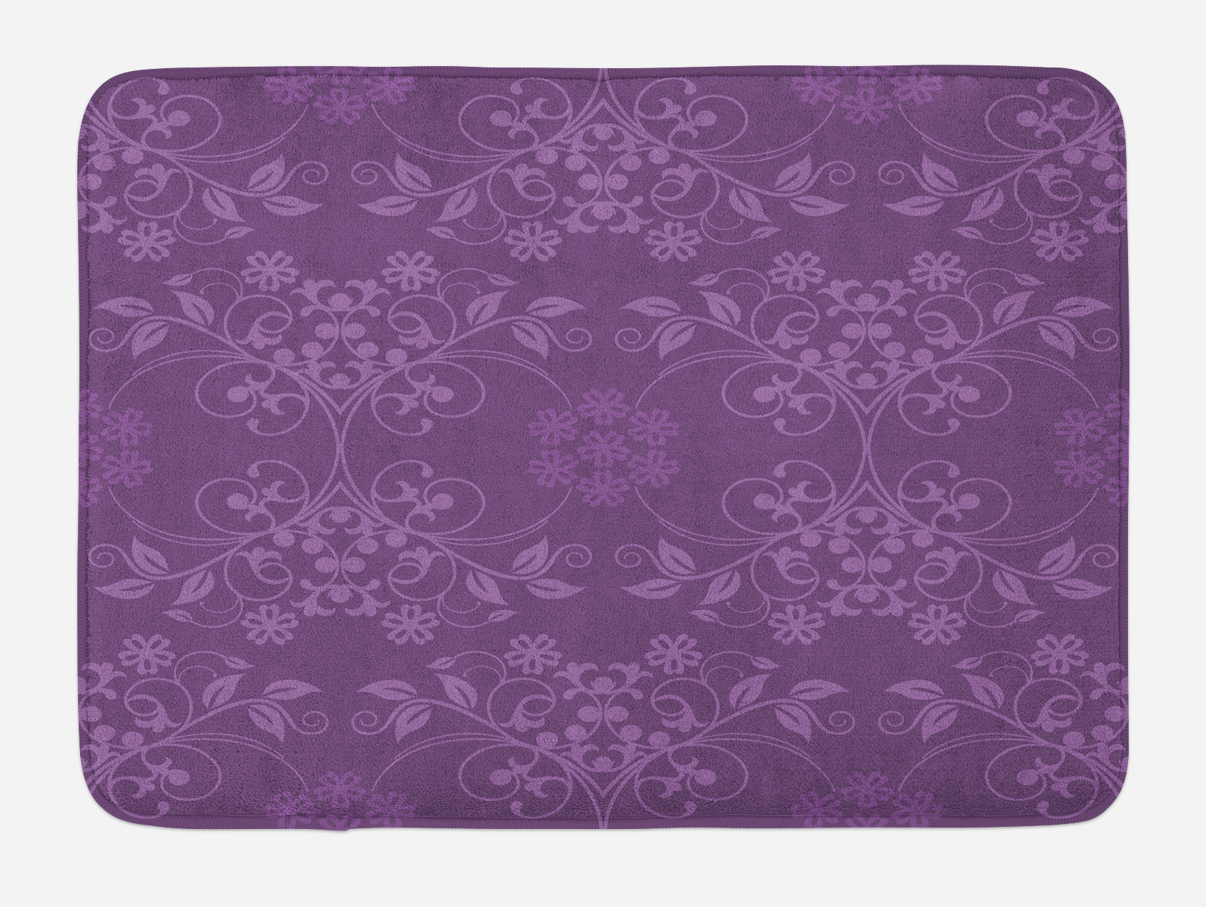 Eggplant Bath Mat, WellFormed Flowers on Purple Background