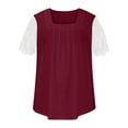 thumbnail image 5 of Womens Summer Square Neck Tops Mesh Lace Short Sleeve Pleated Flowy T Shirts T-Shirts Dressy Casual Work Blouses Tunics, 5 of 5